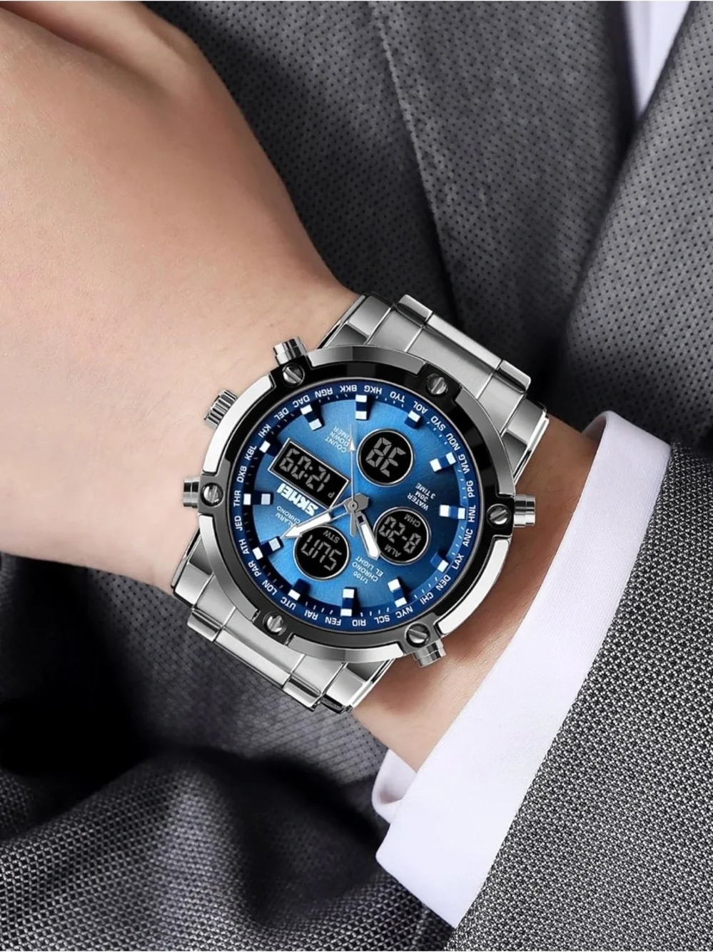 Blue Dial Stainless Steel Men's Sports Watch